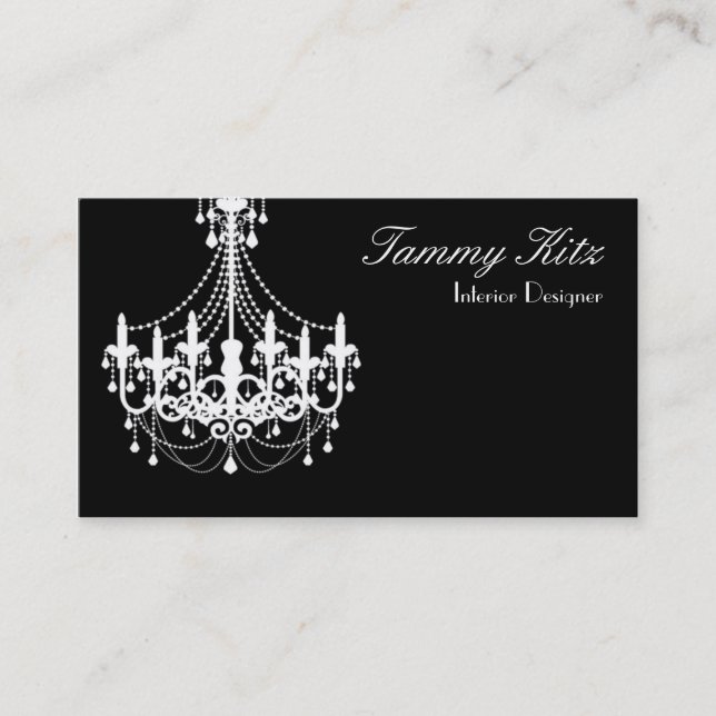 Carte de visite chic lustre blanc noir designer (Devant)
