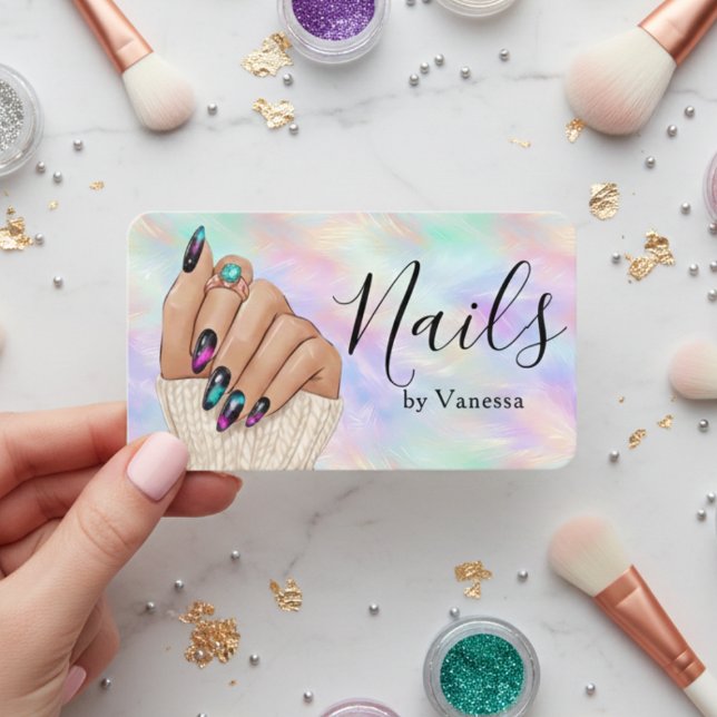 Carte De Visite Chic Manicurist Artist Nail Studio Iridescent Opal (Créateur téléchargé)