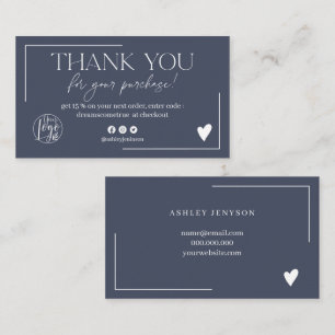 Carte De Visite Chic marine bleu logo script commander merci