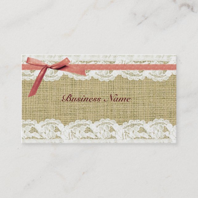 Carte De Visite Chic minable d'arc rose beige de toile de jute et (Devant)