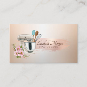 Carte De Visite Chic Mixer Floral Rose Brosse Or, Boulangerie
