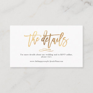 Carte De Visite Chic+Modern Brush Script Détails Mariage Faux Gold