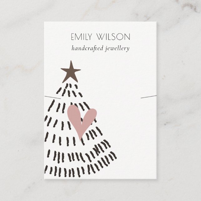 Carte De Visite Chic Modern Minimal Christmas Tree Heart Necklace (Devant)