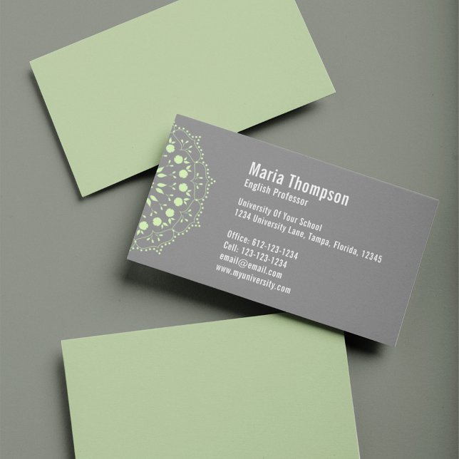 Carte De Visite Chic Modern Professional Green and Grey  (Modern chic business card template.)