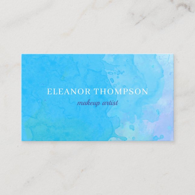 Carte De Visite Chic Moderne Aquarelle Bleue (Devant)
