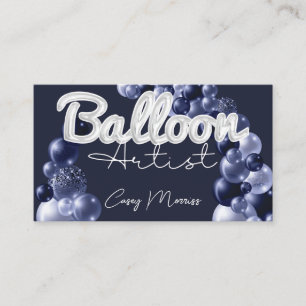 Carte De Visite Chic moderne Balloon Artiste Marine bleu Argent