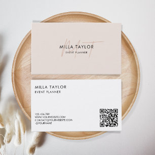Carte De Visite Chic moderne Blush rose Monogramme Feminine QR Cod
