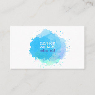 Carte De Visite Chic Moderne Tache d'Aquarelle Bleue