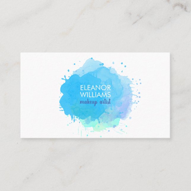 Carte De Visite Chic Moderne Tache d'Aquarelle Bleue (Devant)