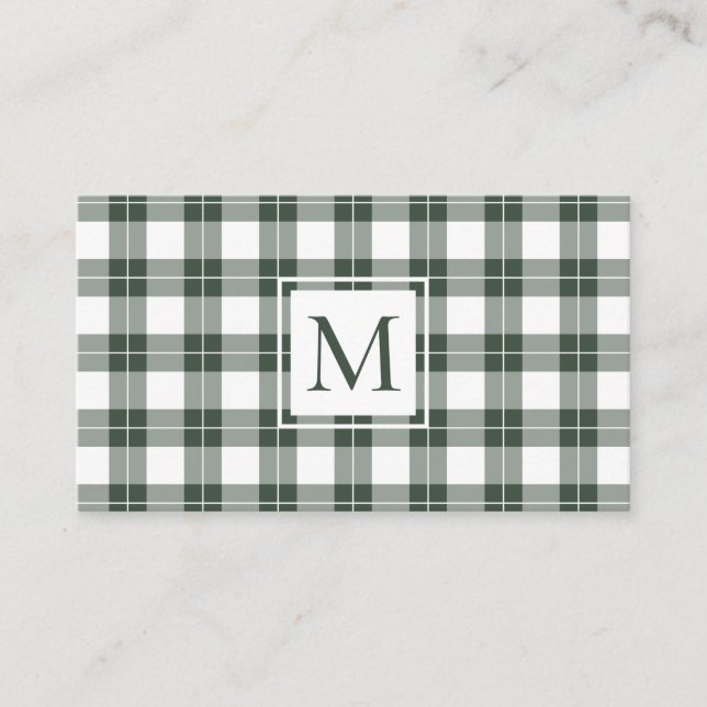Carte De Visite Chic Monogram vert et blanc Plaid Motif (Devant)