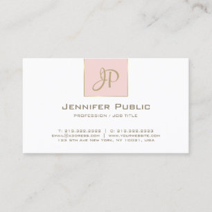 Carte De Visite Chic Monogramme rose or blanc nettoyant plaine ten