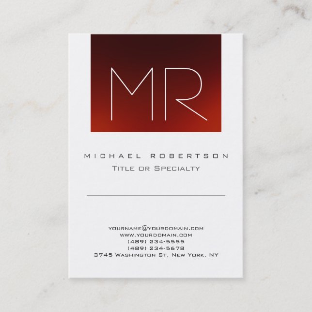 Carte de visite chic monogramme rouge blanc mignon (Devant)