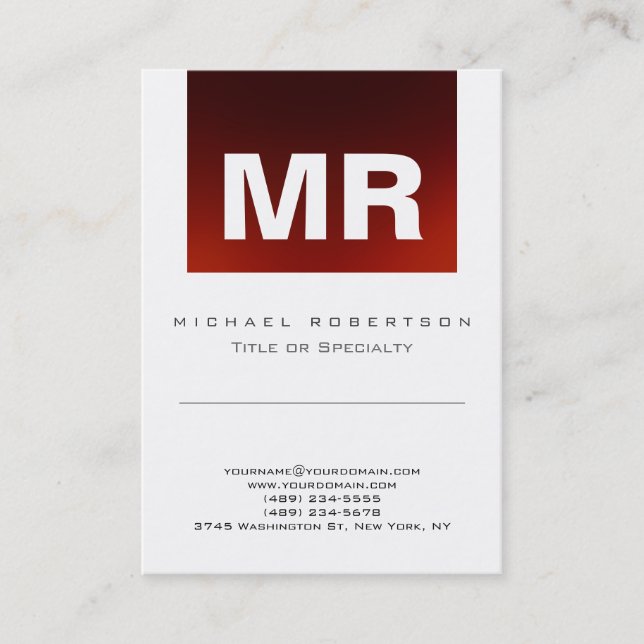 Carte de visite chic monogramme rouge blanc mignon (Devant)