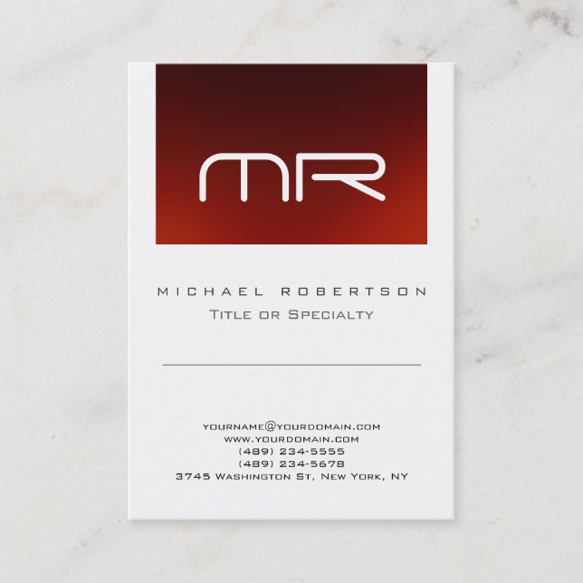 Carte de visite chic monogramme rouge blanc mignon (Devant)