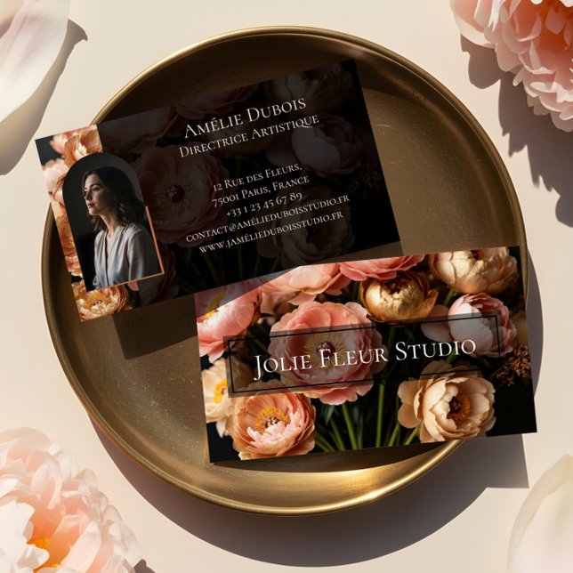 Carte De Visite Chic Moody Elegant Peony Luxury Feminine Photo (Chic Moody Elegant Peony Luxury Feminine Photo Business Card)