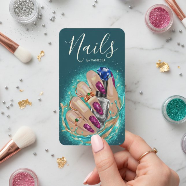 Carte De Visite Chic Nail Art Studio Manicurist Artist Dark Green (Créateur téléchargé)