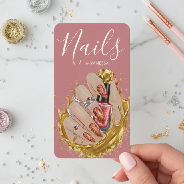 Carte De Visite Chic Nail Art Studio Manucure Artiste Rose Pâle (Créateur téléchargé)