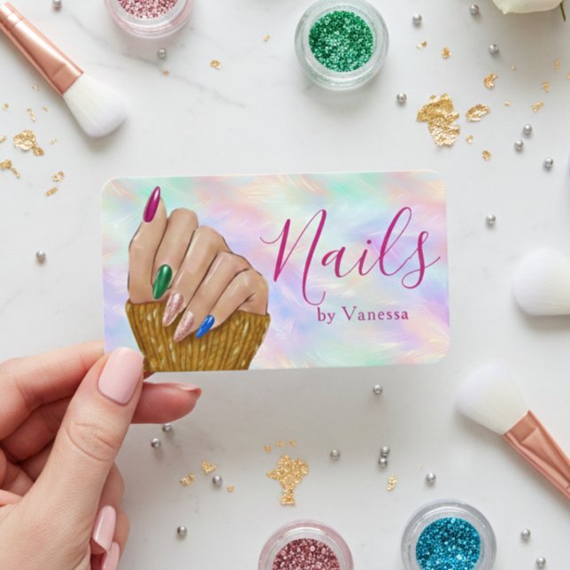Carte De Visite Chic Nail Studio Manucure Artiste Opale Iridescent (Créateur téléchargé)