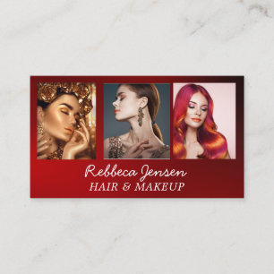 Carte De Visite Chic noir et rouge 3 Photos Qr Code Beauté