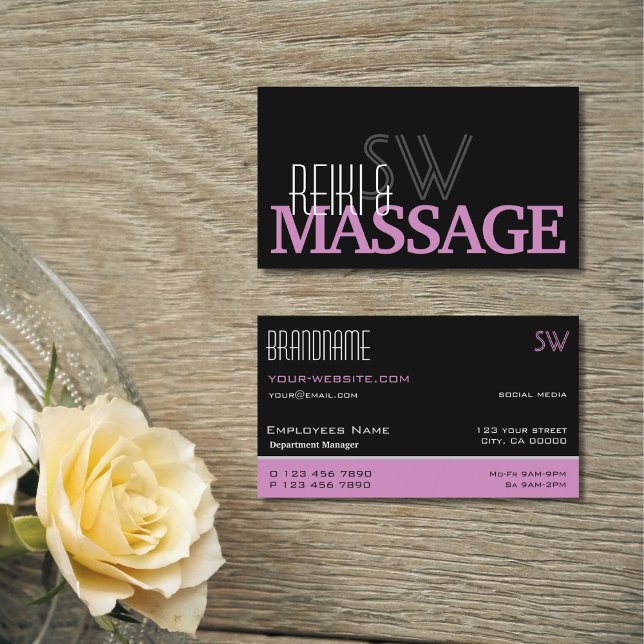 Carte De Visite Chic noir rose et blanc simple avec Monogramme (Créateur téléchargé)