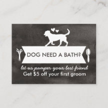 Chic noir Silhouette Chien Grooming Promo Card