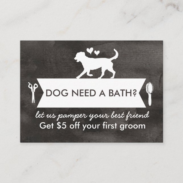 Carte De Visite Chic noir Silhouette Chien Grooming Promo Card (Devant)