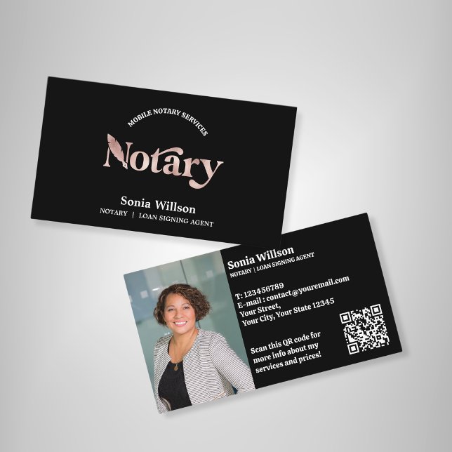 Carte De Visite Chic Notaire Public Prêt Signer Photo QR Code (Créateur téléchargé)