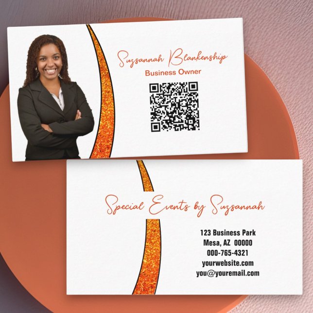 Carte De Visite Chic Orange Slice Parties scintillant personnalisé (business card front and back with qr code)