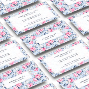 Carte De Visite Chic Pastel Chic Roses Rose Motif Sur Bleu