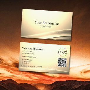 Carte De Visite Chic Pastel Crème de soie Décor Courbé Logo Code Q