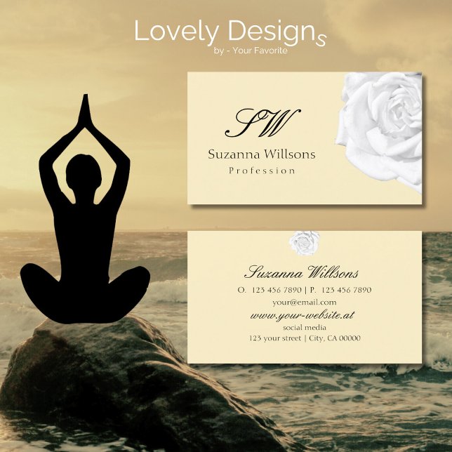 Carte De Visite Chic Peach Beige Blanc Rose avec initiales (Créateur téléchargé)