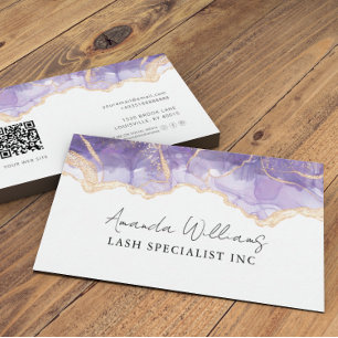 Carte De Visite Chic QR Code Lilac Parties scintillant or Marbre