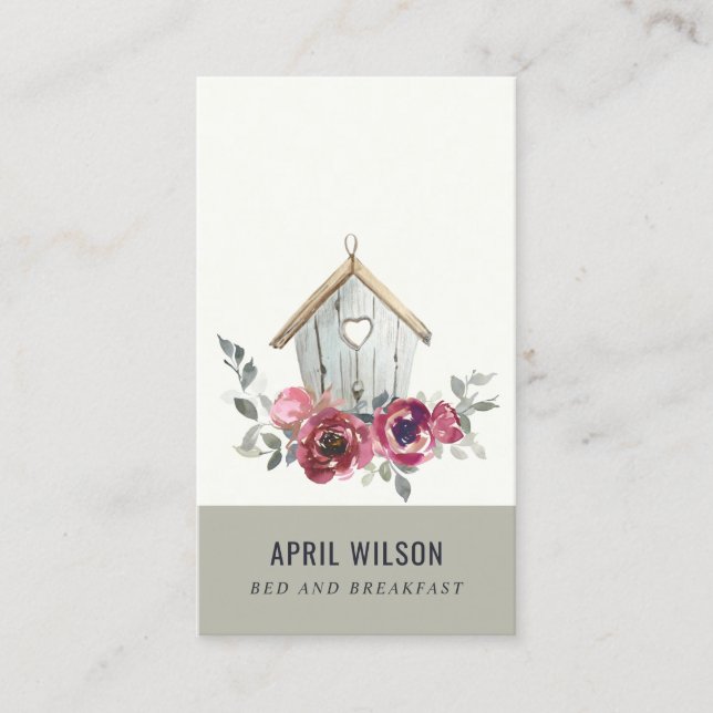 CARTE DE VISITE CHIC RED ROSE FLORAL WOOD HOME RESTAURANT BED PETI (Devant)