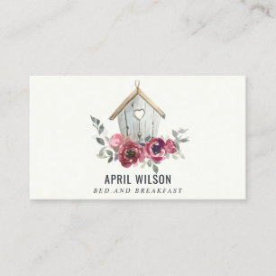 CARTE DE VISITE CHIC RED ROSE FLORAL WOOD HOME RESTAURANT BED PETI