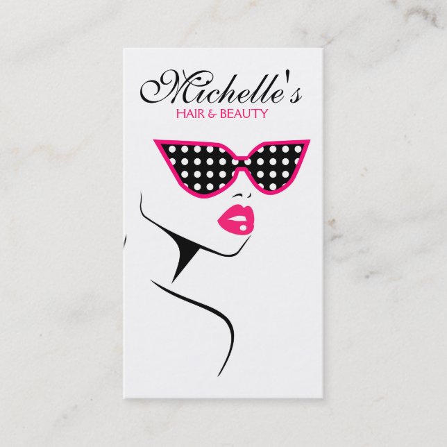 Carte De Visite Chic Retro Pink Polka Dot Lunettes de soleil Beaut (Devant)
