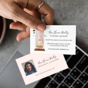 Carte De Visite Chic rose aquarelle porte avant Immobilier Photo