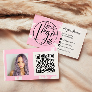 Carte De Visite Chic rose brosse cheveux maquillage photo logo qr