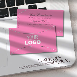 Carte De Visite Chic Rose Clair avec Décor et Logo Argenté Simplem