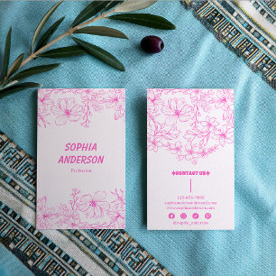 Carte De Visite Chic Rose Floral Levé À La Main