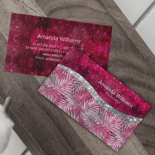 Carte De Visite Chic rose fuchsia parties scintillant feuille mono