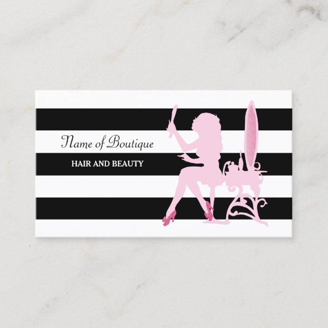 Carte De Visite Chic Rose Glitz Girl Black Stripes Hair Boutique (Devant)
