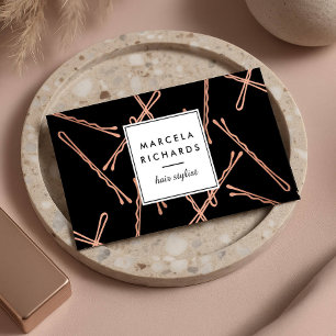 Carte De Visite Chic Rose Gold Bobby Pins Coiffeur Styliste Salon 