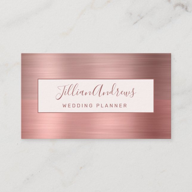Carte De Visite Chic Rose Gold Brushed Metal Script (Devant)
