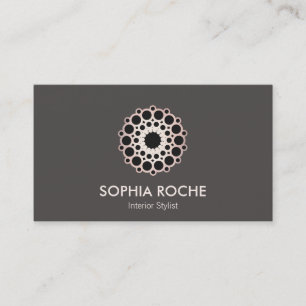Carte De Visite Chic Rose Gold Circle Mandala Taupe Designer