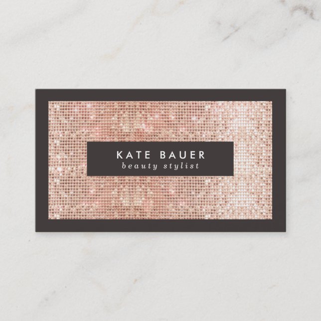 Carte De Visite Chic Rose Gold Faux Sequin Salon de beauté (Devant)