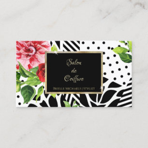 Carte De Visite Chic Rouge Rose Noir Cadre Or Géométrique Salon