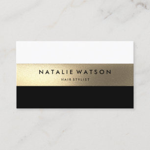 Carte De Visite Chic Rough FAUX Gold Stripe Black White Modern 2