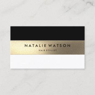 Carte De Visite Chic Rough FAUX Gold Stripe Noir Blanc Moderne