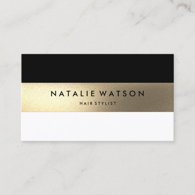 Carte De Visite Chic Rough FAUX Gold Stripe Noir Blanc Moderne (Devant)