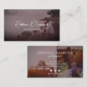 Carte De Visite Chic Rustic Rose Gold Overlay 4 Photos Script